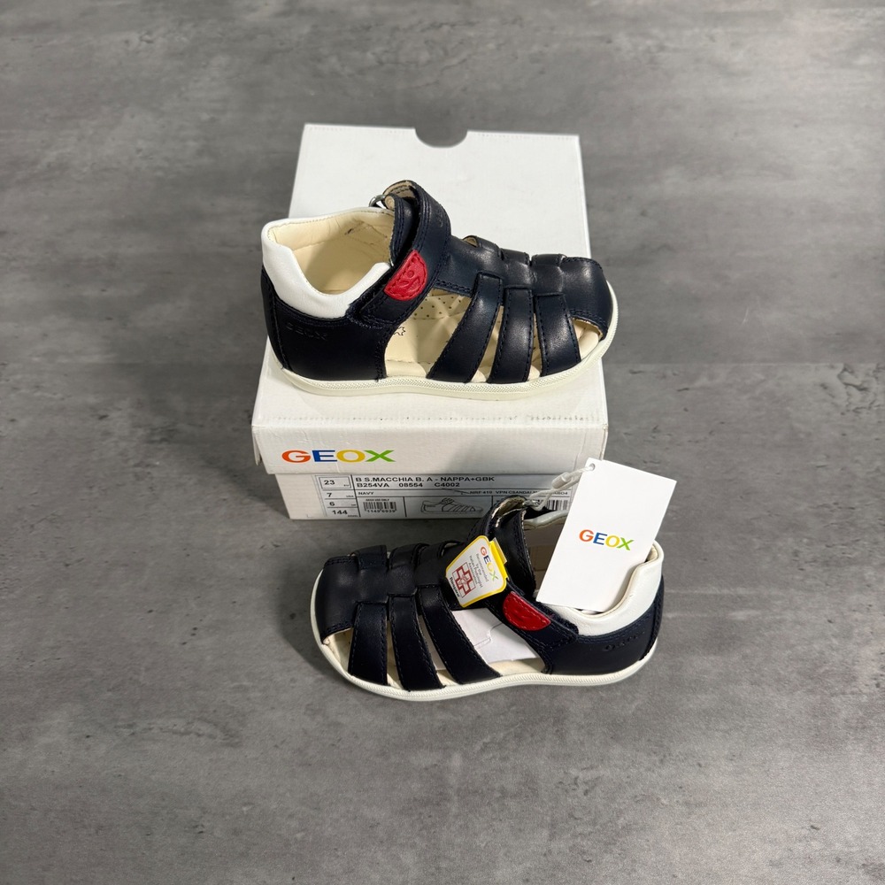 Geox Macchia Fisherman Sandals Toddler Boys 7 Navy Red White Leather B254VA